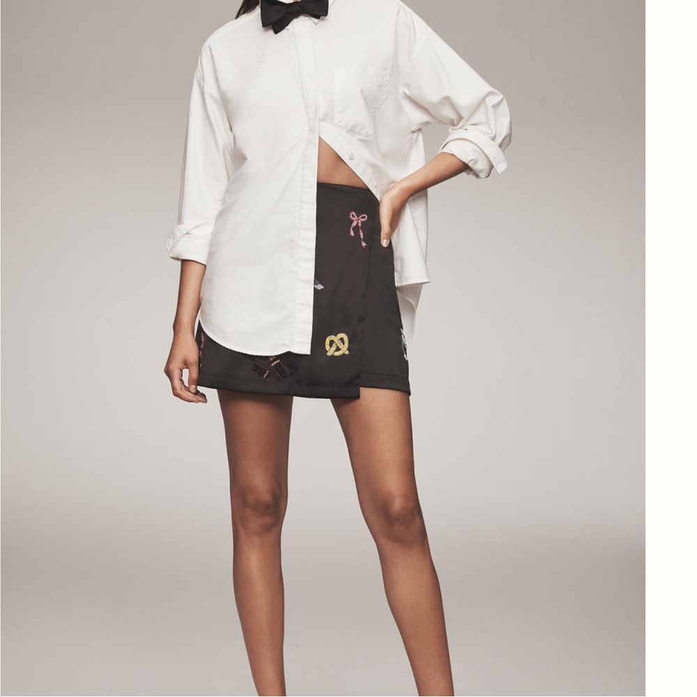 🗽Anthropologie Beaded Mini Skirt Maeve New York City Novelty New 10 Black NYC - Picture 3 of 15